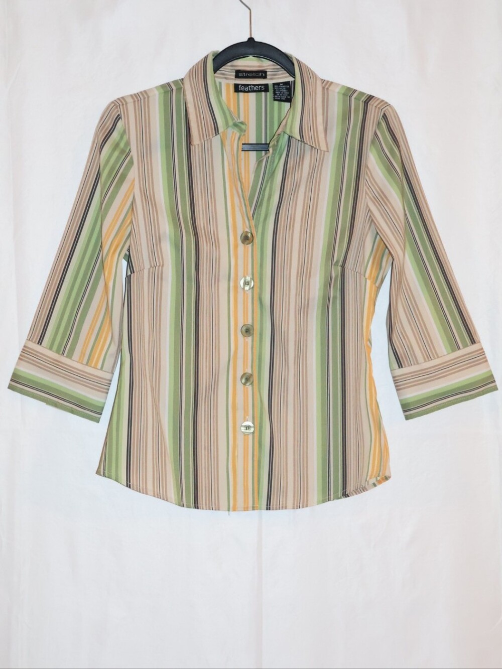 Fred David Stretch "Feathers" Earth Tone Button-Down Blouse.